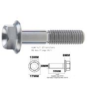 M8X55MM 1.25 THREAD PITCH TITANIUM FLANGE 13MM HEX BOLT GRADE 5