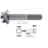 M8X60MM 1.25 THREAD PITCH TITANIUM FLANGE 13MM HEX BOLT GRADE 5