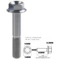 M8X60MM 1.25 THREAD PITCH TITANIUM FLANGE 10MM HEX BOLT GRADE 5