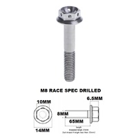 M8X65MM 1.25 THREAD PITCH TITANIUM RACE FLANGE 10MM HEX BOLT GR5