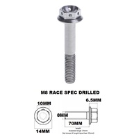 M8X70MM 1.25 THREAD PITCH TITANIUM RACE FLANGE 10MM HEX BOLT GR5