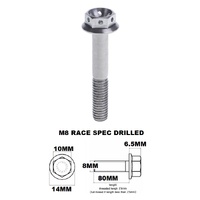 M8X80MM 1.25 THREAD PITCH TITANIUM RACE FLANGE 10MM HEX BOLT GR5