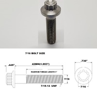 TITANIUM 7/16 UNF X 42MM FINE THREAD 18.5MM FLANGE BOLT