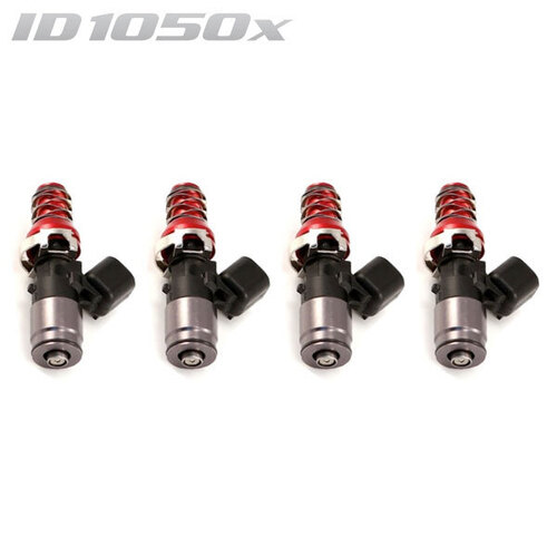 ID1050-XDS Injectors Set of 4, 48mm Length, 11mm Red Adaptor Top, WRX-16B Lower Adaptor - Subaru WRX/STI/Forester/Liberty 2001+