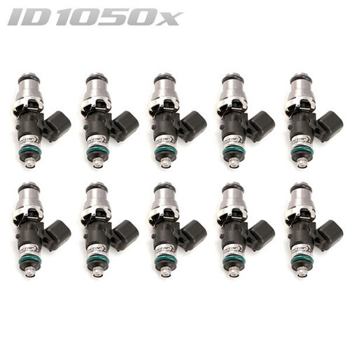 ID1050-XDS Injectors Set of 10, 48mm Length, 14mm Grey Adaptor Top, 14mm Lower O-ring - Lamborghini Gallardo (V10)