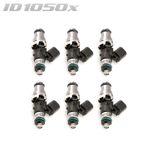ID1050-XDS Injectors Set of 6, 48mm Length, 14mm Grey Adaptor Top, 14mm Lower O-ring - Ford XR6 FG/Nissan 350Z/Porsche GT2 996/997.1 TT/BMW M3 E46