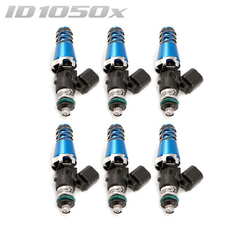 ID1050-XDS Injectors Set of 6, 60mm Length, 11mm Blue Adxaptor Top, 14mm Lower O-Ring - Toyota Supra 2JZ-GTE/Nissan 300ZX Z32