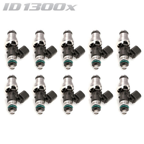 ID1300-XDS Injectors Set of 10, 48mm Length, 14mm Grey Adaptor Top, 14mm Lower O-ring - Lamborghini Gallardo (V10)