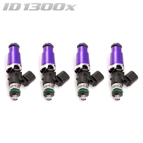 ID1300-XDS Injectors Set of 4, 60mm Length, 14mm Purple Adaptor Top, 14mm Lower O-Ring - Nissan SR20/Toyota 3S-GTE/BMW M3 E30