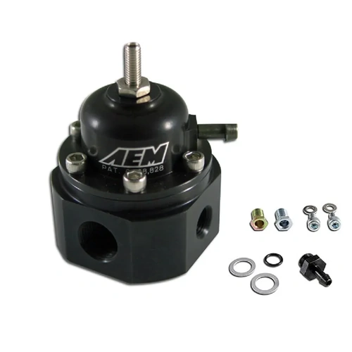 AEM Adjustable Fuel Pressure Regulator Black for Acura & Honda Offset Flange with Straight Return Line Fitting