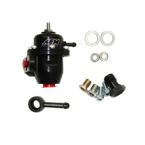 AEM Adjustable Fuel Pressure Regulator Black for Acura & Honda Offset Flange with 90 Degree Return Line Fitting