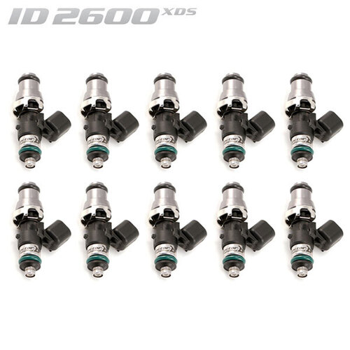 ID2600-XDS Injectors Set of 10, 48mm Length, 14mm Grey Adaptor Top, 14mm Lower O-ring - Lamborghini Gallardo (V10)