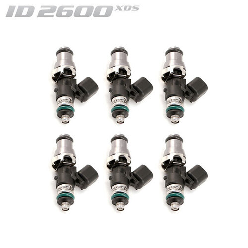 ID2600-XDS Injectors Set of 6, 48mm Length, 14mm Grey Adaptor Top, 14mm Lower O-ring - Ford XR6 FG/Nissan 350Z/Porsche GT2 996/997.1 TT/BMW M3 E46