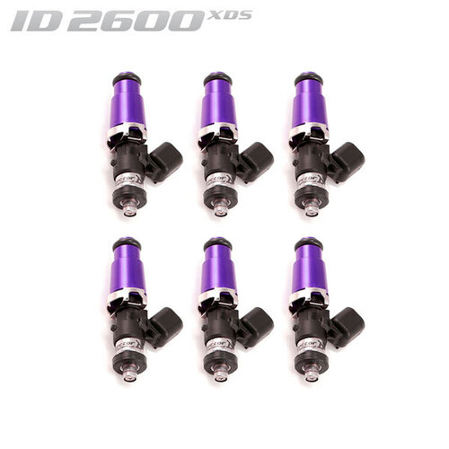 ID2600-XDS Injectors Set of 6, 60mm Length, 14mm Purple Adaptor Top, Denso Lower Cushion - Nissan Skyline R32/R33/R34