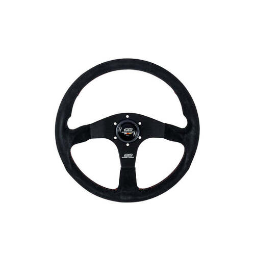 Mugen Racing III, 350mm Steering Wheel - Black Suede Red Stitching