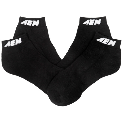 AEM 01-1600-L Socks AEM LOGO, BLACK W/WHITE,ANKLE SPORT (2PR PER PACK)-MEN