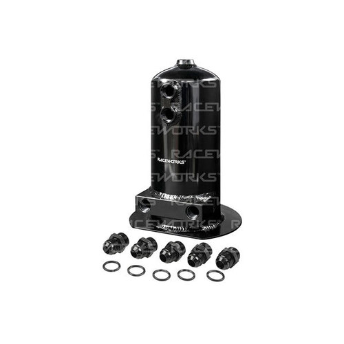 Raceworks 2.5L Surge Tank Dual Outlet Black  ALY-005BK