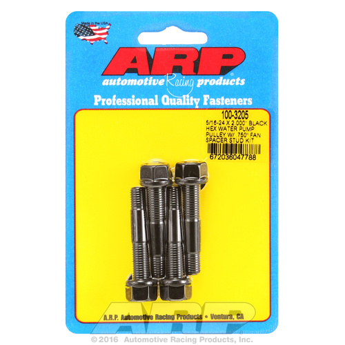 ARP FOR 5/16-24 X 2.000 black hex water pump pulley w/ .750  fan spacer stud kit