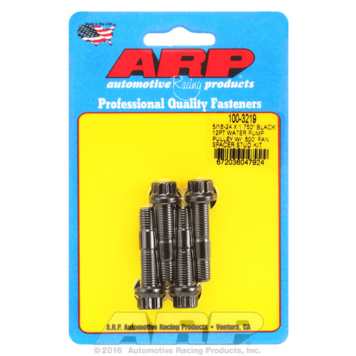 ARP FOR 5/16-24 X 1.750 blk 12pt water pump pulley w/ .500 fan spacer stud kit
