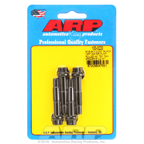 ARP FOR 5/16-24 X 2.000 blk 12pt water pump pulley w/ .750 fan spacer stud kit