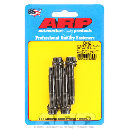 ARP FOR 5/16-24 X 2.250 blk 12pt water pump pulley w/ 1.000 fan spacer stud kit