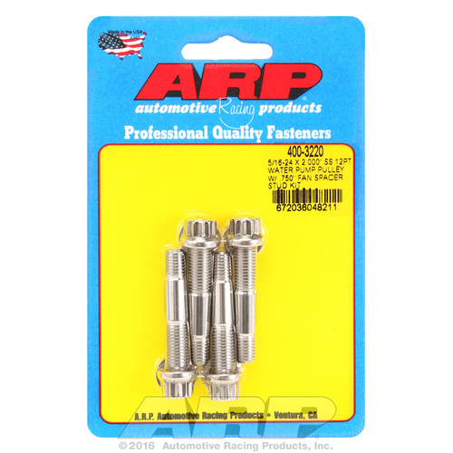 ARP FOR 5/16-24 X 2.000 SS 12pt water pump pulley w/ .750  fan spacer stud kit