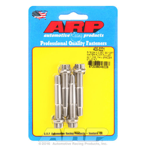 ARP FOR 5/16-24 X 2.250 SS 12pt water pump pulley w/ 1.000  fan spacer stud kit