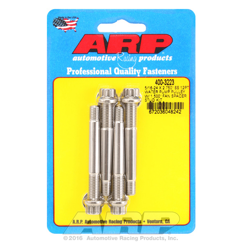 ARP FOR 5/16-24 X 2.750 SS 12pt water pump pulley w/ 1.500  fan spacer stud kit