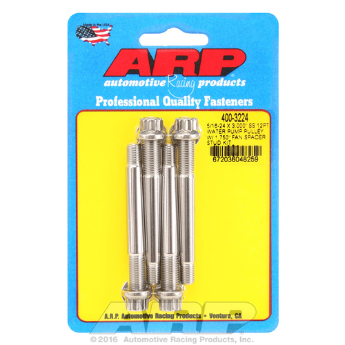 ARP FOR 5/16-24 X 3.000 SS 12pt water pump pulley w/ 1.750  fan spacer stud kit