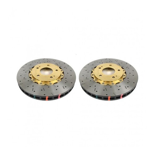 Clubspec 5000 2x Fully Assembled 2-Piece XS Cross-Drilled/Slotted Front Rotors w/Gold Hats for Skyline R32/33/34 GT-R 89-02