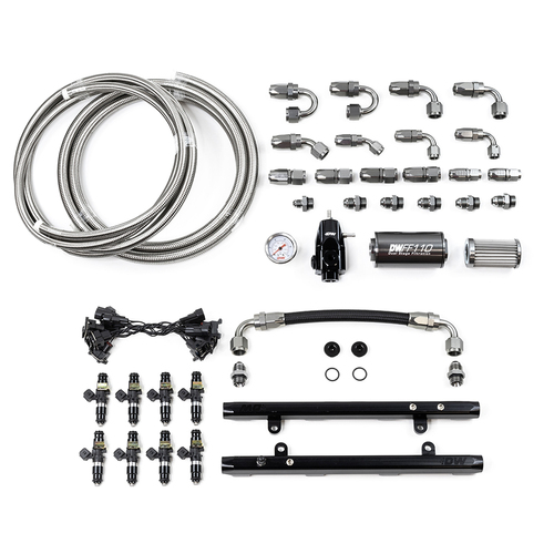 Deatschwerks Coyote 5.0 Fuel Rails w/Crossover, 1200cc/min Injectors + Full Return Plumbing Kit (Mus