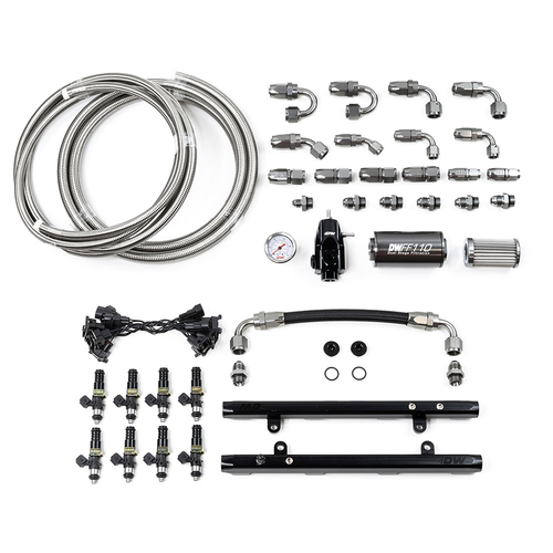 Deatschwerks Coyote 5.0 Fuel Rails w/Crossover, 1500cc/min Injectors + Full Return Plumbing Kit (Mus