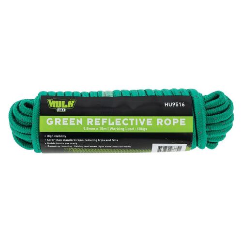 Hulk 4x4 15 Metre Green Rope with Reflective Weave