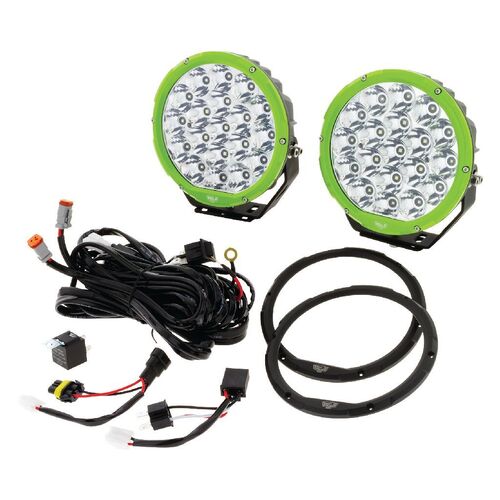 Hulk 4x4 Pkt 2 7" Rnd LED Driving Lamp Kit 9-36V 106W 19 LEDs Green