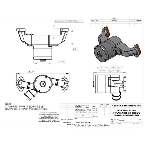 Meziere Electric Water Pump for Chevy BB, 35GPM Standard Motor - Chrome