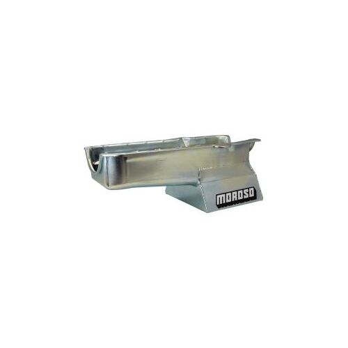MOROSO OIL PAN, SBC 86-UP WITH 1 PIECE SEAL PASSENGER SIDE DIP STICK, 8.25 IN. DEEP T-SUMP, WINDAGE TRAY