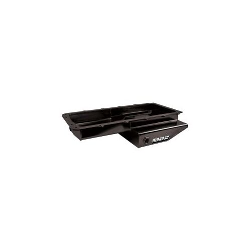 MOROSO OIL PAN, FORD 5.0, 5.2 COYOTE, COBRA REPLICA, ROAD RACE BAFFLED, REAR T-SUMP, STEEL, BLACK PC