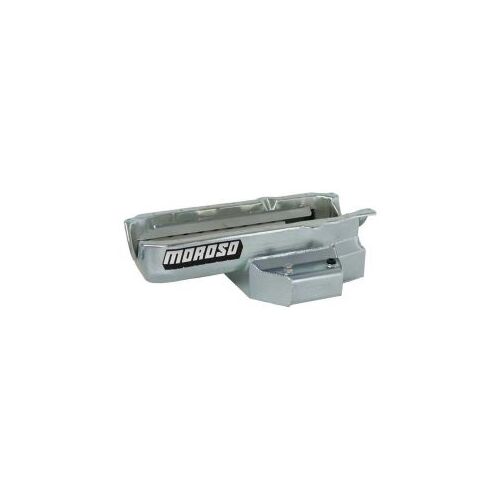 MOROSO OIL PAN, SBC 86-UP WITH 1 PIECE SEAL PASSENGER SIDE DIP STICK, CIRCLE TRACK, POWER POUCH, 6.5 IN. DEEP