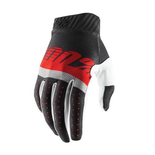 100% Ridefit Steel Grey/Red Gloves