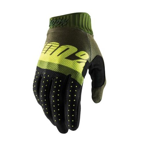 100% Ridefit Army Green/Fluo Lime Gloves