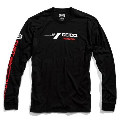100% Geico Honda Raceday Black Long Sleeve T-Shirt