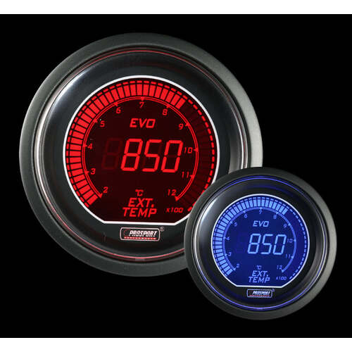 Prosport 52mm Evo Series Exhaust Gas Temperature (EGT) Gauge - Red/Blue