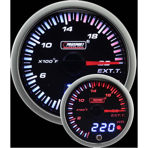 Prosport 52mm JDM Series Exhaust Gas Temperature (EGT) Gauge - Amber/White