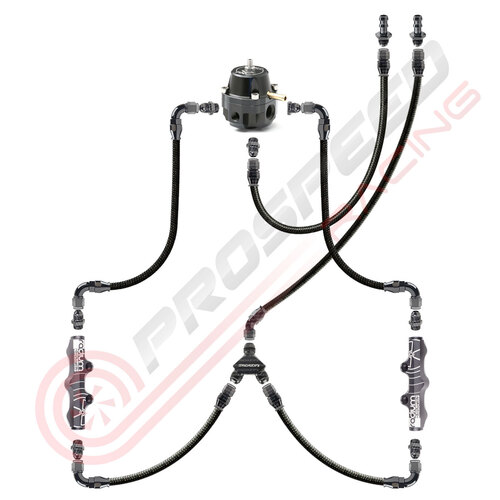 PSR/Raceworks Parallel Fuel Rail Kit w/Radium Conversion Fuel Rails Turbosmart FPR1200 Blue PSR-RWH-335