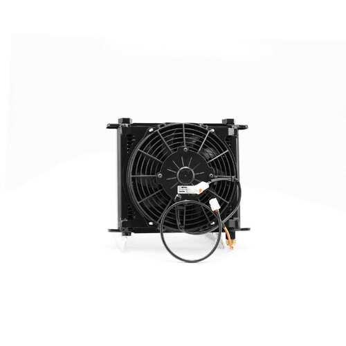 PWR Engine Oil Cooler - Plate and Fin 280 x 256 x 37mm (28 Row) suits 9" SPAL Fan, Temp Switch Boss