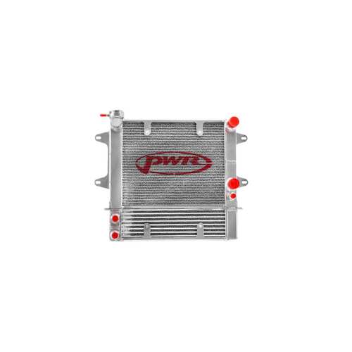 PWR 55mm Radiator + 55mm Oil Cooler Kit for Mazda R100 10A/12A/13B Rotary 67-71) w/ 16" SPAL Fan Mounts