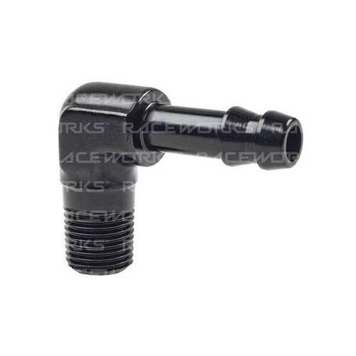Raceworks Male NPT 1/8'' To 1/4'' () Barb 90 Deg 1/8" NPT to 5/6" Barb RWF-423-02-05BK