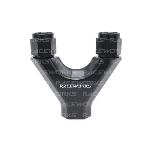 Raceworks Y Block 2X Female Swivels 1X O-Ring Port  RWF-939-06-08BK