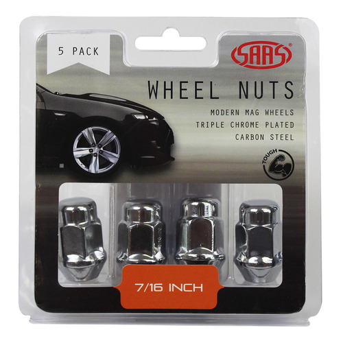 Wheel Nuts Acorn Bulge 7/16"Chrome 35mm 5Pk