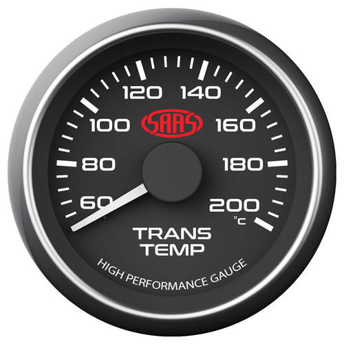 Trans Oil Temp Gauge 60c-200c 52mm Black Muscle Series